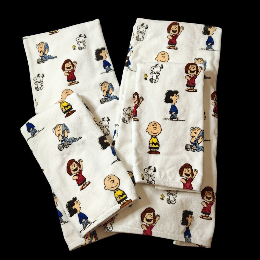 Peanuts Cotton Bath & Hand Towels Set Snoopy Charlie Brown Vermont Country Store